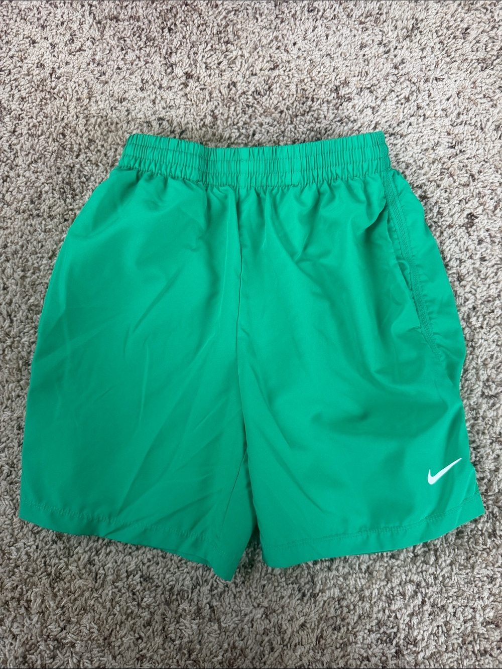 Nike Emerald Green Athletic Shorts with White Swoosh